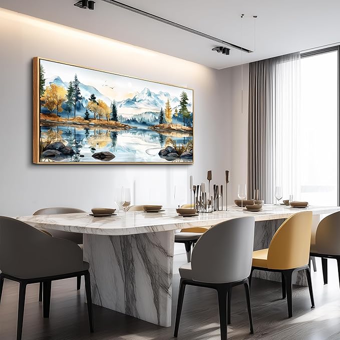 ERQINHUA Wall Art Living Room Canvas Wall Decor for Bedroom Modern Office Decoration Abstract Watercolour Painting Tree Lakeside Landscapes Wall Printed Paint Home Decor Poster Wood Framed 20x40 In