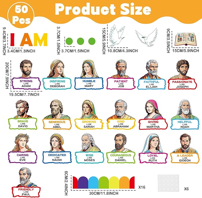 gisgfim Religious Bulletin Board Decorations Set I Am Bible Characters Classroom Decor Christian Paper Cutouts VBS Vacation Church Bulletin Board for Sunday School Home Chalkboard Wall