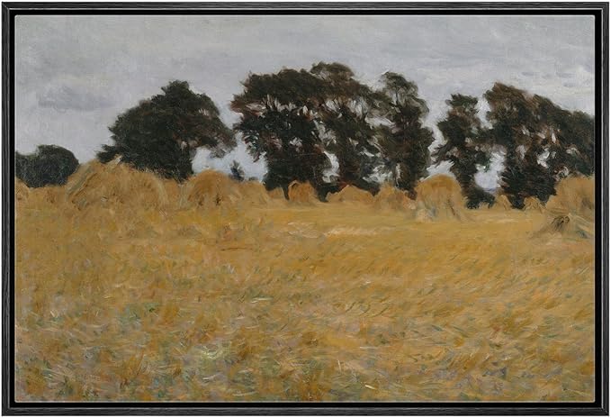 MUDECOR Framed Canvas Print Wall Art Golden Wheat Field with Trees Rustic Illustrations Minimalism Decorative Relax Colorful for Living Room, Bedroom, Office - 24"x36" Black