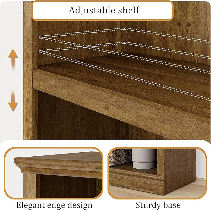 blini Bookshelf Double Wide 64“ 2-Tier Bookcase Vintage Oak 4 Cube Storage Organizer Wooden Bookcases for Bedroom and Home Office Decor Display