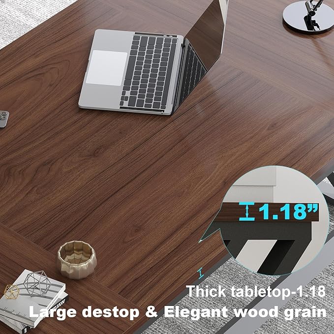 LVB Walnut Large Office Desk, Modern Long Wood Metal Computer Desk, Industrial Rustic Double Workstation Desk for Two People, Vintage PC Executive Work Study Writing Computer Table for Home, 78.7 in