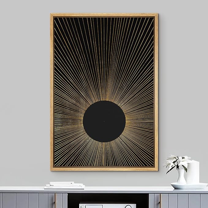 IDEA4WALL Framed Canvas Print Wall Art Rays of Light from Dark Sun Astronomy & Space Cosmic Illustrations Modern Art Rustic Dark for Living Room, Bedroom, Office - 24"x36" Natural