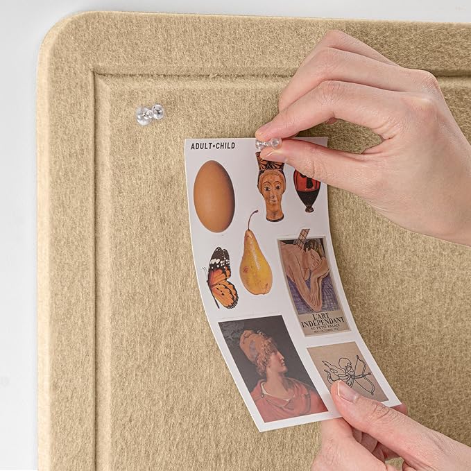 Bulletin Board, 24 x 18 inches Decorative Felt Pin Board, Cork Board Alternative for Wall, Foldable Photo Board with 20 Pushpins - Beige Brown