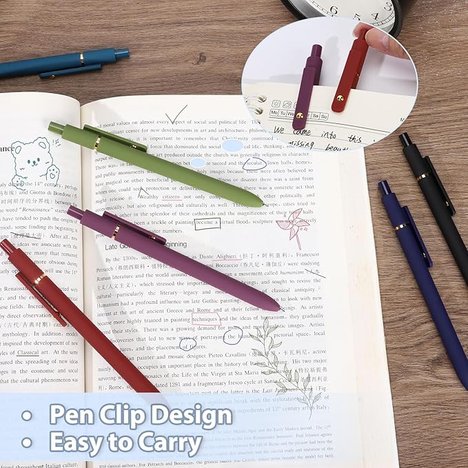 6 Pieces Gel Ink Pen Refills Replaceable Ballpoint Colorful Ink Pen Refills Fine Point 0.7mm Smooth Writing for Office School Supplies (Vintage Colorful Ink)