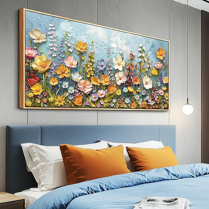 PHAOHUAXM Canvas Wall Decor For Living Room Dining Room Mural Vintage Print Picture YAbstract Colored Floral Wood Frame Artwork For Farmhouse Kitchen Bedroom Corridor Home Decor Aesthetics 20x40 In
