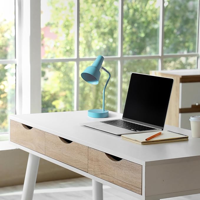 Simple Designs LD1078-CYN 15.2" Sleek Essentials Metal Cone Shade Desk Lamp with Adjustable Shade, for Office, Desk, Nightstand, Dorm, Cyan Blue