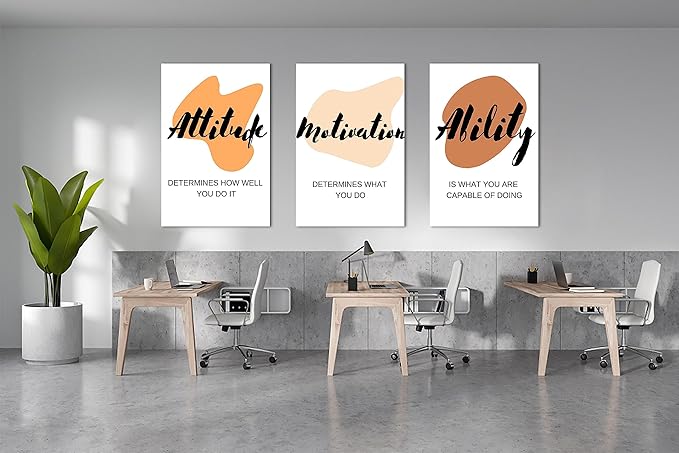 3 Piece Office Canvas Wall Art, Boho Abstract Graphics Motivational Quotes Canvas Print Pictures Wall Decor for Office, Men Women Inspirational Framed Artwork Home Office Decor 24"x36" x 3 Pcs