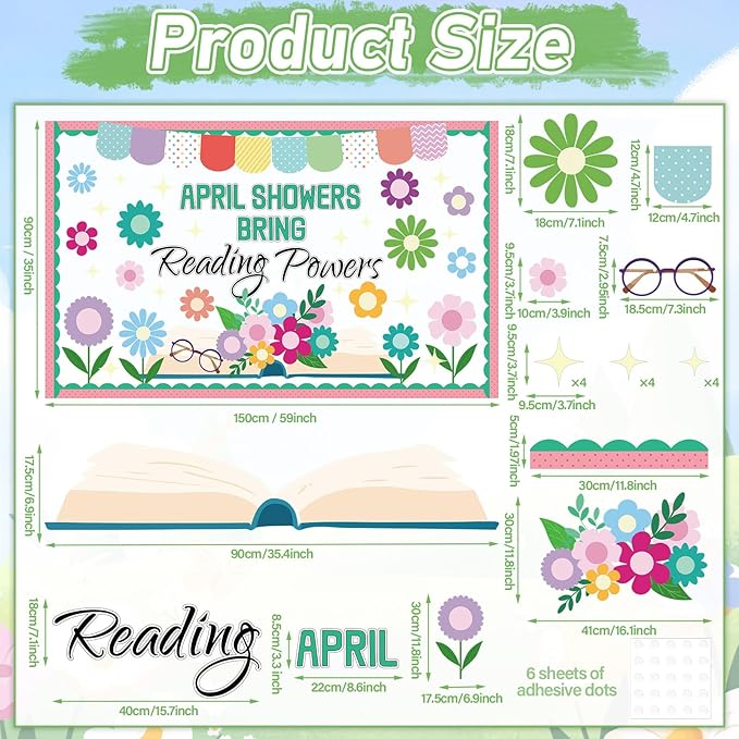 Spring Reading Bulletin Board Set Floral Classroom Decoration April Showers Bring Reading Bulletin Board Spring Floral Cutouts for Back to School Office Home Chalkboard Wall Decor