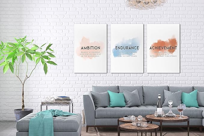 Office Canvas Wall Art Motivational Wall Decor, 3 Piece Ambition Endurance Achievement Print Pictures for Office Wall Decor Women Inspirational Framed Artwork Home Office Decor 20”x30”x3 Panels