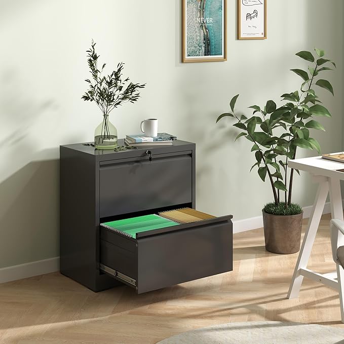 2 Drawer File Cabinet,Metal Lateral Filing Cabinet with Lock,Home Office Storage Organizer Cabinet for Legal/Letter/A4/F4 Size Files,26.8" W,Black