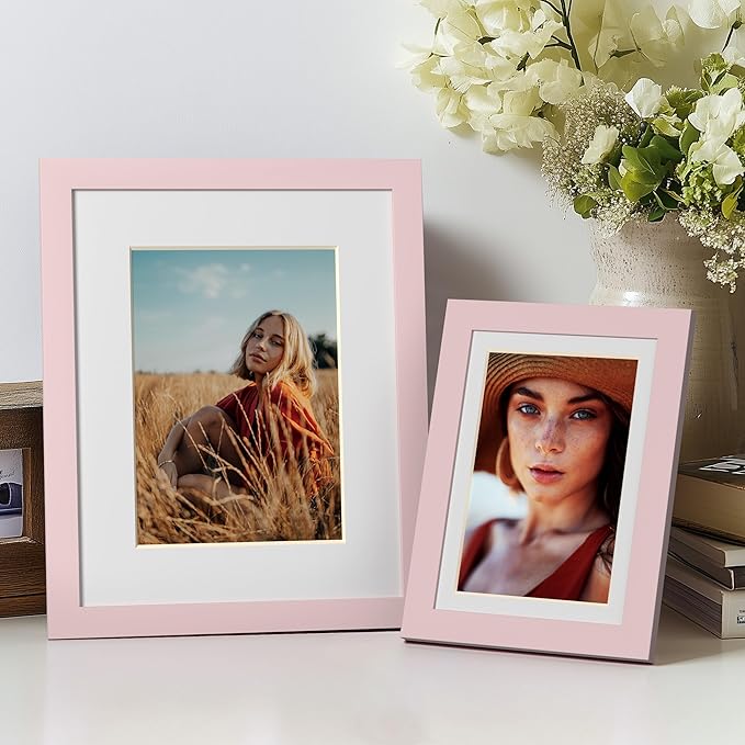 eletecpro 5x7 Picture Frames Set of 10, Picture Frame Collage Wall Decor Display 4x6 Photo with Mat or 5x7 without Mat, Home Decor Gallery Frame for Table Top or Wall Mounting, Pink