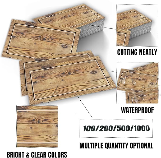 Business Cards Customize with Wood Texture Templates, Custom Business Cards Personalized with Your Logo, 3.5"X 2" 300gsm Matte Paper for Small Business