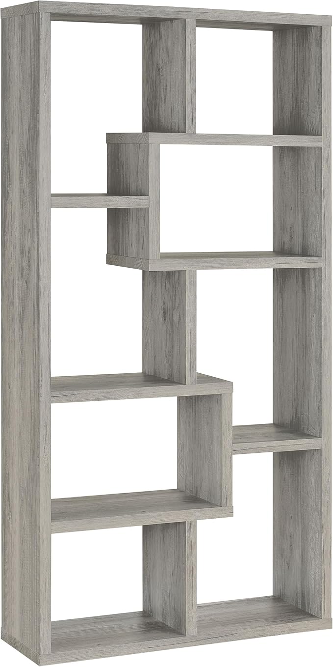Coaster Home Furnishings - Theo - Engineered Wood with Paper Lamination - 6-Shelf Bookshelf with Geometric Design - Transitional - Home Office and Living Room - 71-Inch - Gray Driftwood - 801137
