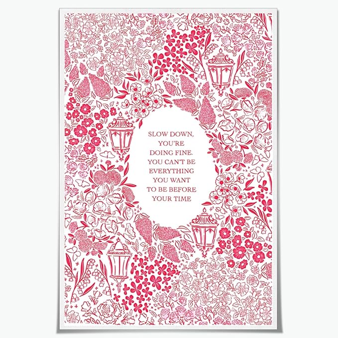 Balsuka Slow Down You're Doing Fine Music Posters Motivational Quote Pink Wall Art Vintage Floral Positive Daily Reminder Song Lyrics Canvas Print Aesthetic Office Home Decor 12x16inch Unframed