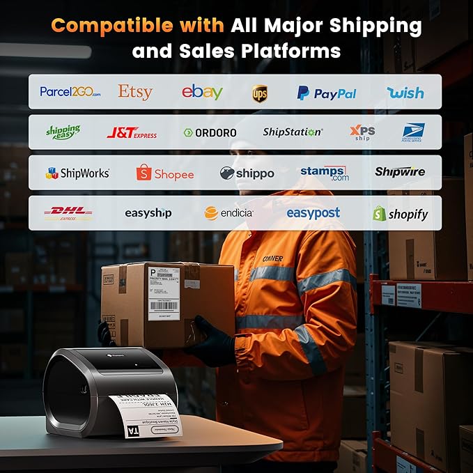 Phomemo D520BT Thermal Printer, 4x6 Shipping Label Printer for Small Business, Desktop Thermal Label Printers for Shipping Packages, Compatible with Amazon, Shopify, USPS, Grey