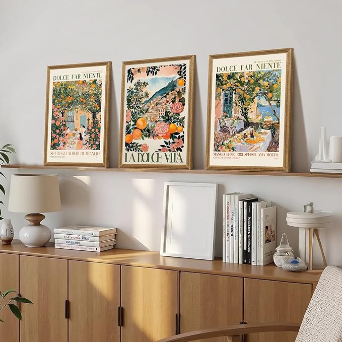 SYWENNOI 3 Pieces Wood Framed Italy Scenes Canvas Wall Art, Tuscan Wall Decor for Living Spaces, Vintage City Landscape Art Poster Prints for Bedroom Kitchen Dining Room Ready to Hang 12x16 inches