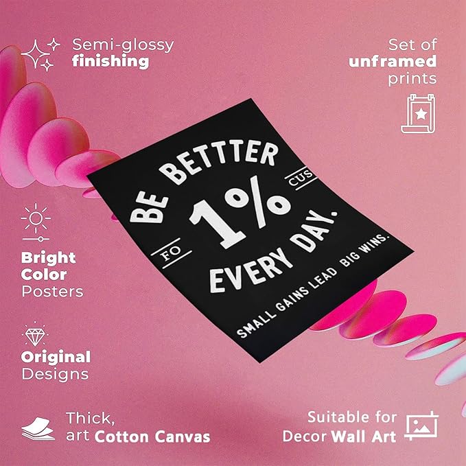 Inspirational Motivation 1% Better Every Day Canvas Poster Entrepreneur Success Life Saying Wall Art Hustle Inspiring Sign Prints Painting For Home Office Wall Decor 12x16in Unframed