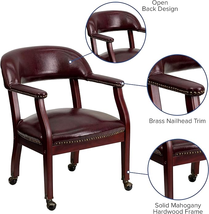Flash Furniture Sarah Oxblood Vinyl Luxurious Conference Chair with Accent Nail Trim and Casters