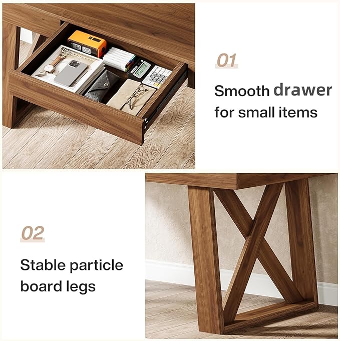 Tribesigns 55" Wide Desktop Executive Desk with Drawer, Retro Brown Computer Office Desk, Modern Wood Business Workstation Table for Home Office