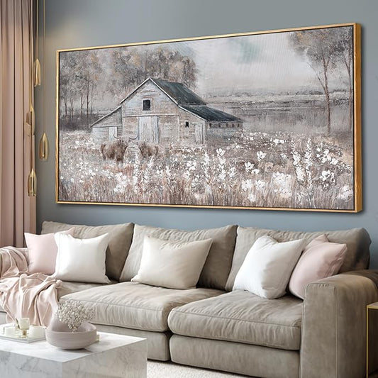 SDYA Flower Canvas Wall Art Cow Pictures Wall Decor Landscape Photo Prints 29"x58" Large Artwork for Living Room Poster for Office