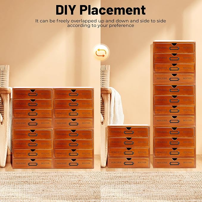 Elegant Wooden Drawer File Cabinet,16 Drawers 4-Slot Large Storage Box,Vertical Storage Filing Jewelry Box, Multi Level Countertop Drawer Organizer for Living Rooms, Bedrooms,Offices,Brown