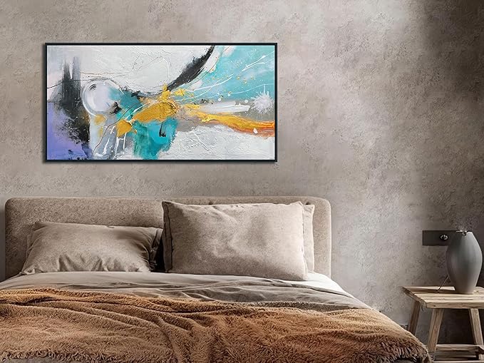 Arjun Abstract Framed Wall Art for Living Room Black and White Canvas Painting Bedroom Textured Hand Painted Modern Picture, Large for Home Office Mens Room Wall Decor 40"x20"