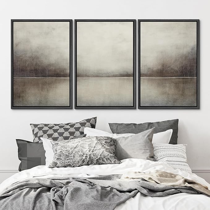 MUDECOR Framed Canvas Print Wall Art Set Abstract Landscape Nature Wilderness Illustration Modern Art Decorative Realism Rustic Vintage for Bedroom - 16"x24"x3 Black