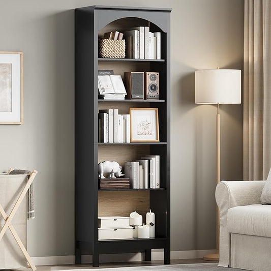 Arched Bookshelf with 5 Tier Open Shelves