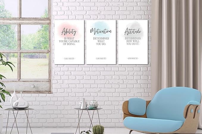 SHMAO 3 Piece Office Canvas Wall Art, Motivational Quotes Ability Motivation Attitude Print Pictures Wall Decor for Office, Men Women Inspirational Framed Artwork Home Office Decor 12''x18'' x 3 Pcs