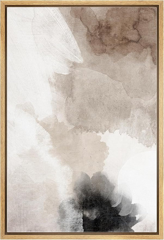 SIGNWIN Framed Canvas Print Wall Art Faded Textured Brown & White Color Blocks Abstract Illustrations Minimalism Contemporary Nordic Decorative for Living Room, Bedroom, Office - 16"x24" Natural