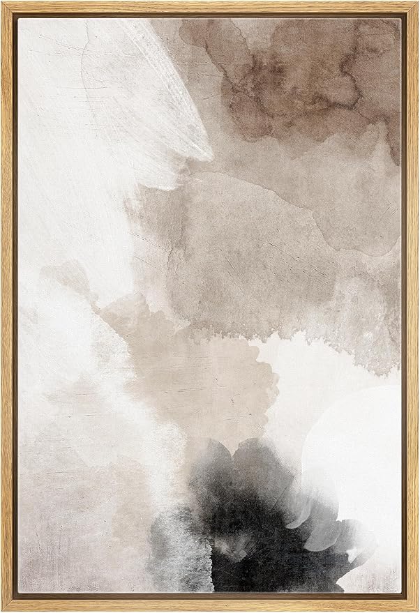SIGNWIN Framed Canvas Print Wall Art Faded Textured Brown & White Color Blocks Abstract Illustrations Minimalism Contemporary Nordic Decorative for Living Room, Bedroom, Office - 24"x36" Natural