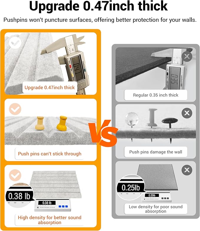 1/2" Thick Cork Board for Office, 6 Pack Felt Wall Tiles -28"x18" with Safe Adhesive Tabs, Large Bulletin Board, Push Pin Board Organizer Wall - Gray Marble