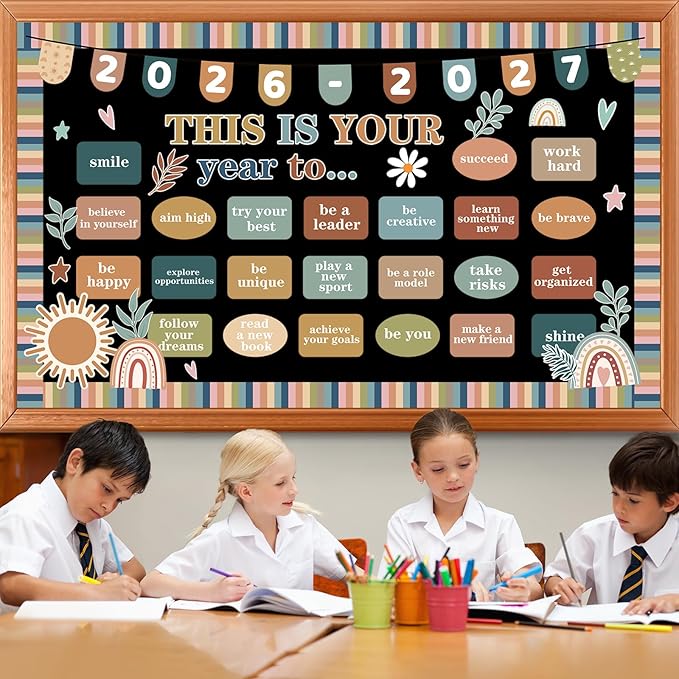 This is Your Year to Bulletin Board Set Boho Motivational Classroom Decorations Boho Inspirational Paper Cutout Welcome Back to School Bulletin Board Border for School Wall Decor Teacher Supplies