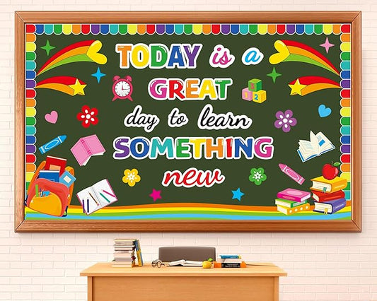 gisgfim Welcome Back to School Bulletin Board Decorations Set Motivational Learn Something New Classroom Colorful Rainbow Paper Cutouts Bulletin Board Decor for Nursery Door Teachers Chalkboard Wall