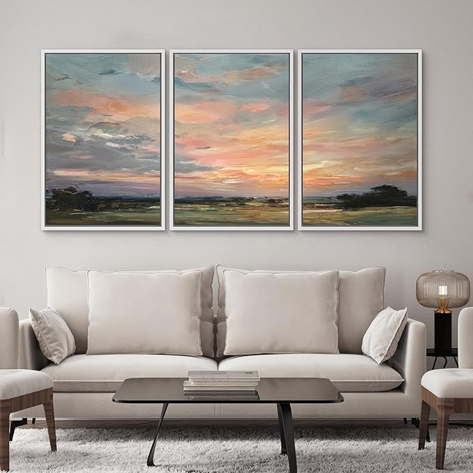 SIGNWIN Framed Canvas Print Wall Art Set Sunset Horizon Sky Landscape Photography Modern Art Landscape Relax/Calm for Living Room, Bedroom, Office - 16"x24"x3 WHITE