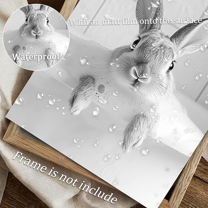 uniro Bunny Black and White Photography, Funny Rabbit Bath Teeth, Bathroom Wall Art Whimsical Farmhouse Decor Cute Bunny Animal Canvas Print Painting, Modern Bathroom Signs Wall Art Poster for Bathroom Decor( 8" x 10"-UNFRAMED)
