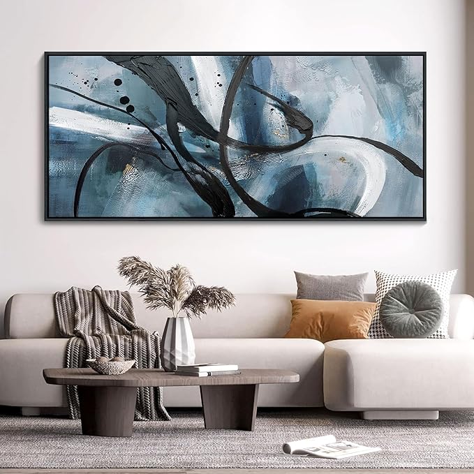 YDYSUNE Abstract Frame Wall Art Black and White Graffiti of Modem Minimalist Art Extra Large Canvas Wall Decor for Living Room Bedroom Decor Framed Pictures Artwork for Walls 70x31
