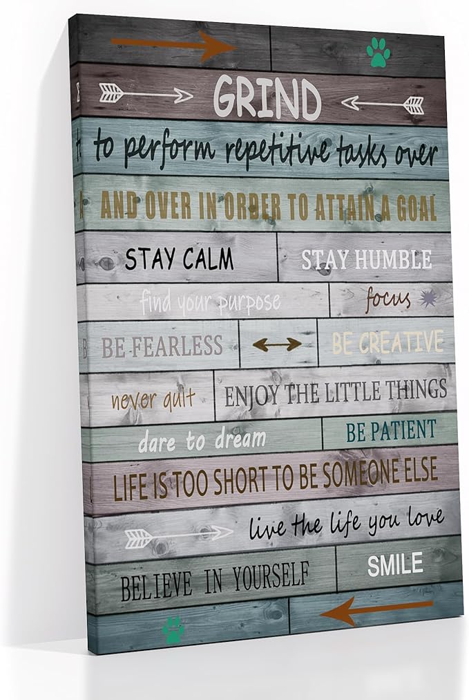 Motivational Poster Wall Art Grind Inspirational Entrepreneur Quotes Print on Canvas Retro Colorful Background Painting Artwork for Modern Home Living Room School Workplace Ready to Hang [24''Wx36''H]