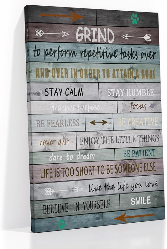 Motivational Poster Wall Art Grind Inspirational Entrepreneur Quotes Print on Canvas Retro Colorful Background Painting Artwork for Modern Home Living Room School Workplace Ready to Hang [24''Wx36''H]