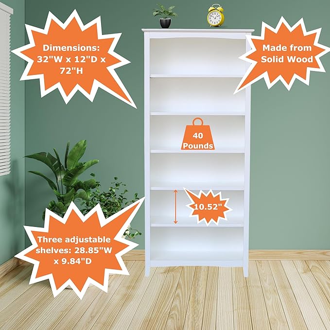 International Concepts Shaker Bookcase - 72" H White