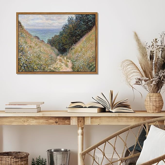 Framed Vintage Monet Wall Art Farmhouse Decor – Impressionist Oil Painting Canvas Prints – Country Landscape Classic Aesthetic Wall Decor for Living Room Bedroom Bathroom – 16''x24''