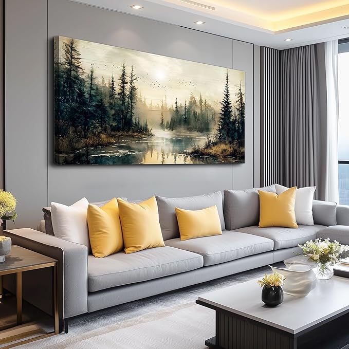FUHAIHUA Canvas Wall Art For Living Room Large Wall Decor For Office Modern Bedroom Decorations Forest River Landscape Pictures Farmhouse Paintings Artwork Wall Mural Aesthetic Home Decor 30x60 In
