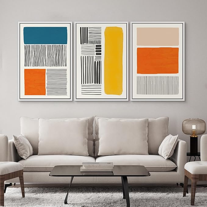 SIGNWIN Framed Canvas Print Wall Art Set Mid-Century Bright Color Block Collage Abstract Shapes Illustrations Minimalism Bohemian Decorative for Living Room, Bedroom, Office - 16"x24"x3 White