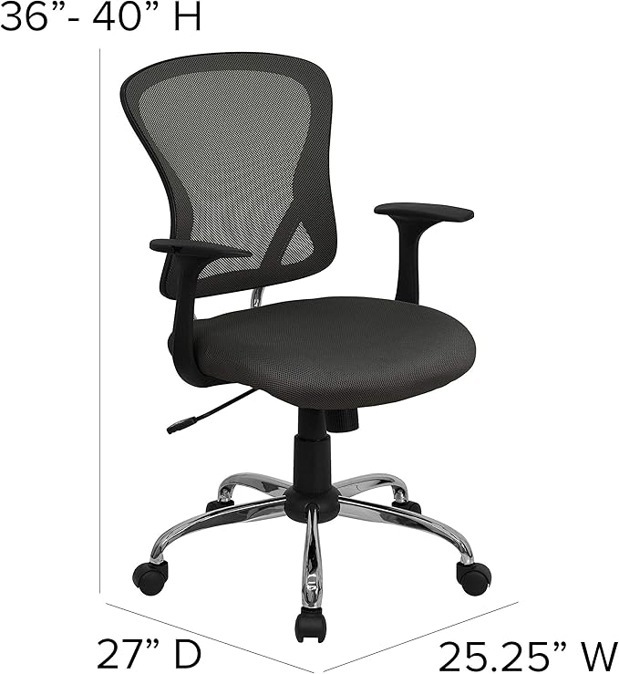 Flash Furniture Alfred Mid-Back Dark Gray Mesh Swivel Task Office Chair with Chrome Base and Arms