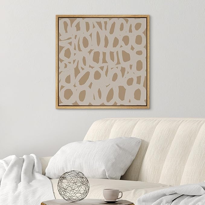 SIGNWIN Framed Canvas Print Wall Art Neutral Looping Circles Minimal Abstract Illustration Modern Art Decorative Nordic Minimal Calm/Zen for Living Room, Bedroom, Office - 16"x16" Natural