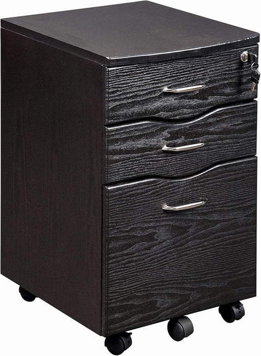 3 Drawer Rolling File Cabinet with Lock, Under Desk File Cabinet with Wheels, Printer Stand, Mobile Printer Shelf, Espresso Brown