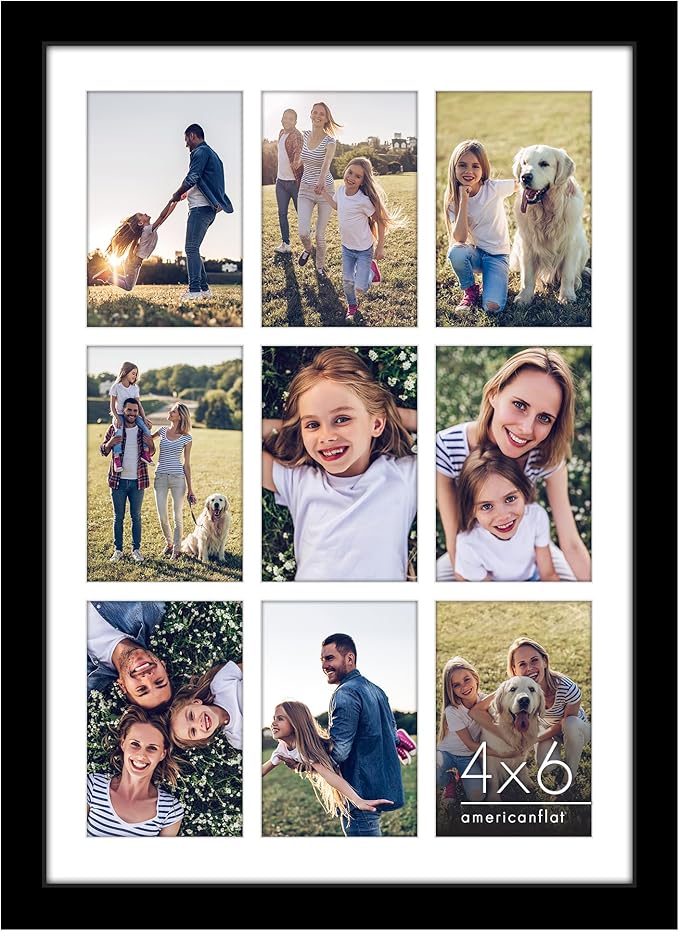 Americanflat 4x6 Collage Picture Frame with Polished Plexiglass - Multi Picture Frames Fit Nine 4x6 Photos or Use as One 14x20 Frame for Wall Display - Signature Collection - Black