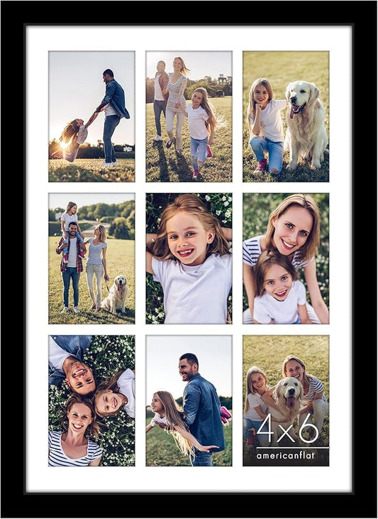 Americanflat 4x6 Collage Picture Frame with Polished Plexiglass - Multi Picture Frames Fit Nine 4x6 Photos or Use as One 14x20 Frame for Wall Display - Signature Collection - Black