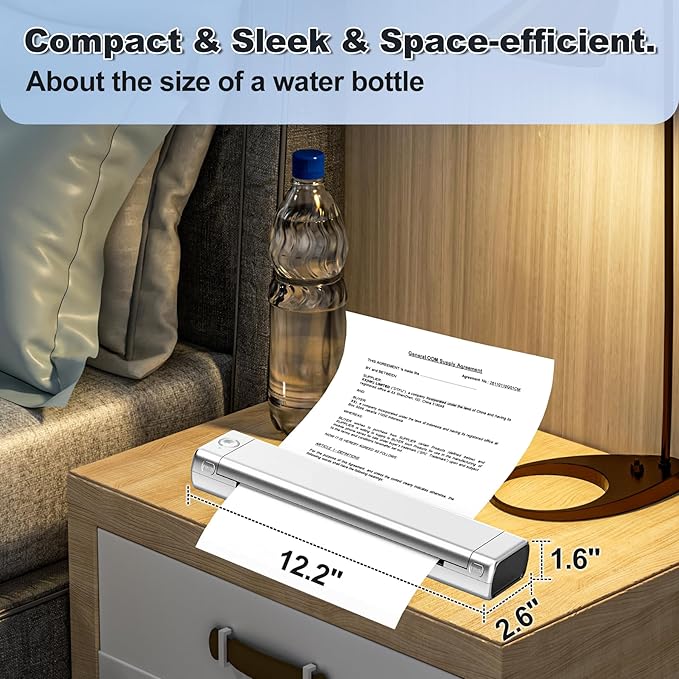 Zoolion Portable Thermal Printer for Travel, M08F Compact Inkless Printer for Home Office, Wireless Portable Printer, Thermal Printer, Support 8.5" X 11" US Letter Size Thermal Paper
