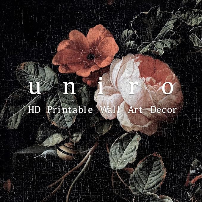 uniro Canvas Prints Art Vintage Decor Gothic Wall Art Moody Vintage Botanical Floral Canvas Prints Flower Pictures Dark Academia Decor Aestheti Rose Floral Paintings For Bedroom Bedroom Office (8" x 10"-UNFRAMED)